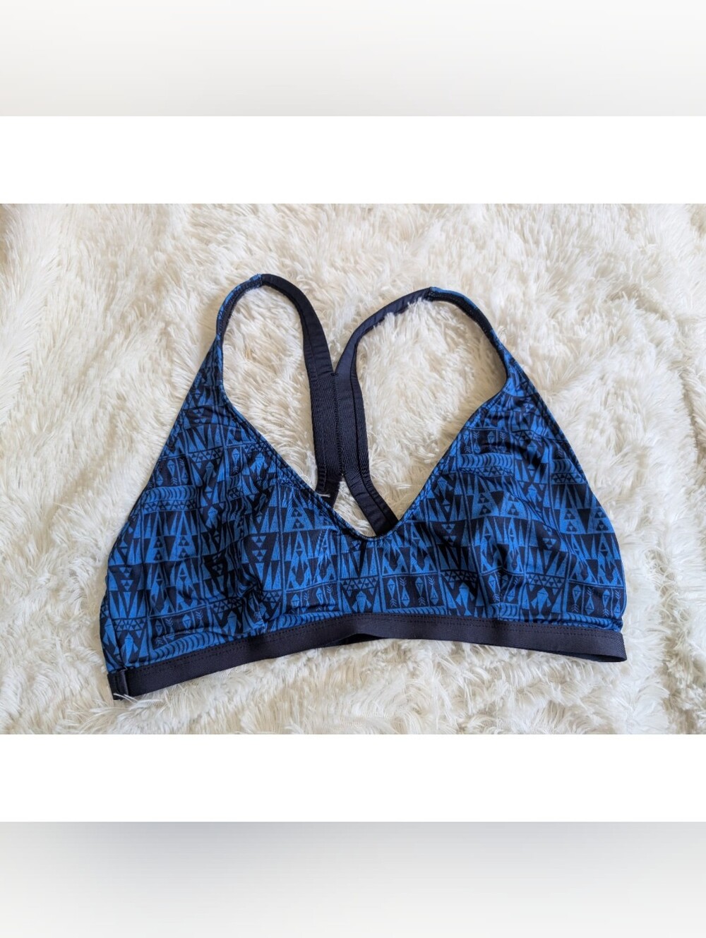 Patagonia Padded Blue Geometric Racerback Bikini Top Size Medium